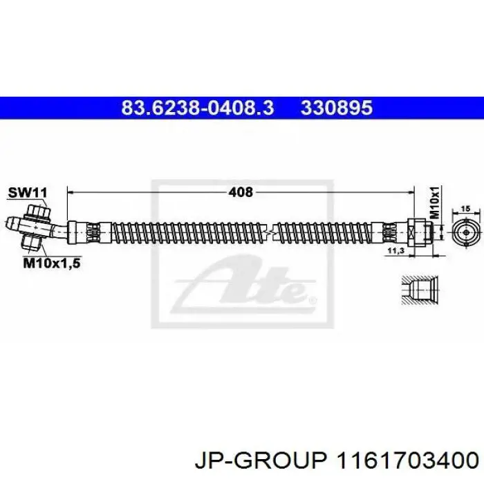 Купити 1161703400 JP Group Шланг гальмівний задній