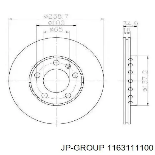 Купити 1163111100 JP Group Ротор гальмівний