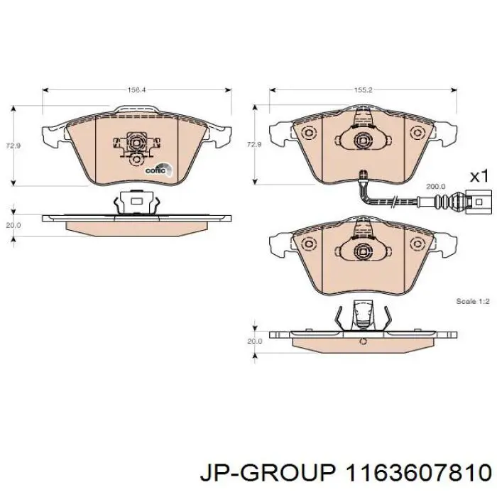 Передні тормозні колодки 1163607810 JP Group