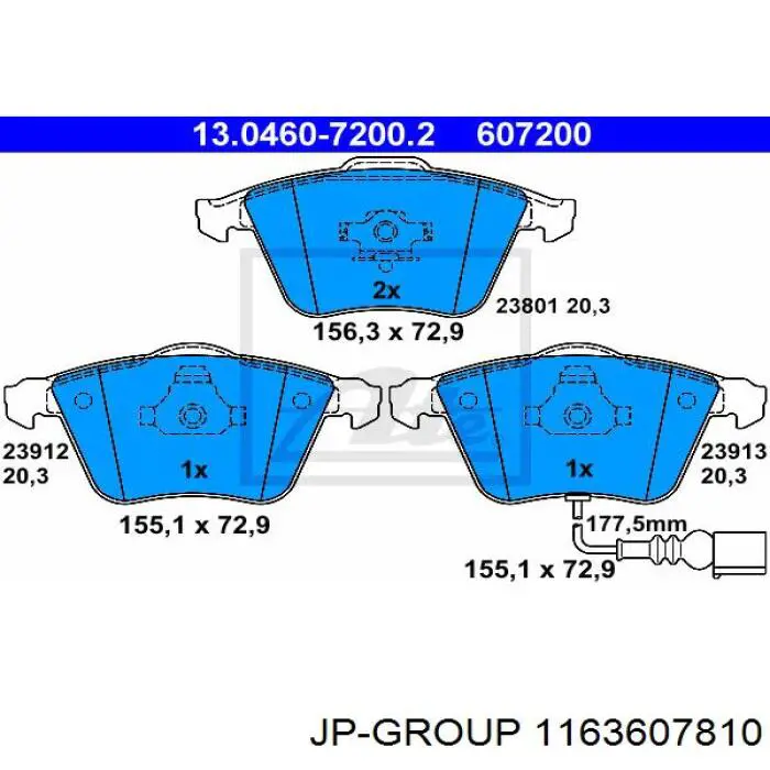 Купити 1163607810 JP Group Колодки гальмівні передні, дискові