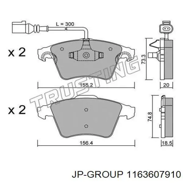 Купити 1163607910 JP Group Колодки гальмівні передні, дискові