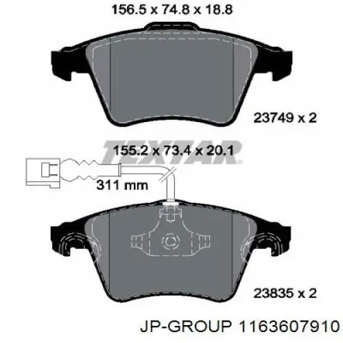Гальмівні колодки JP Group 1163607910 ціна, від 24.49 USD