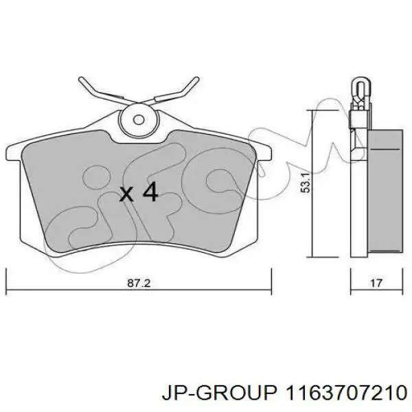 Задні гальмівні колодки 1163707210 JP Group