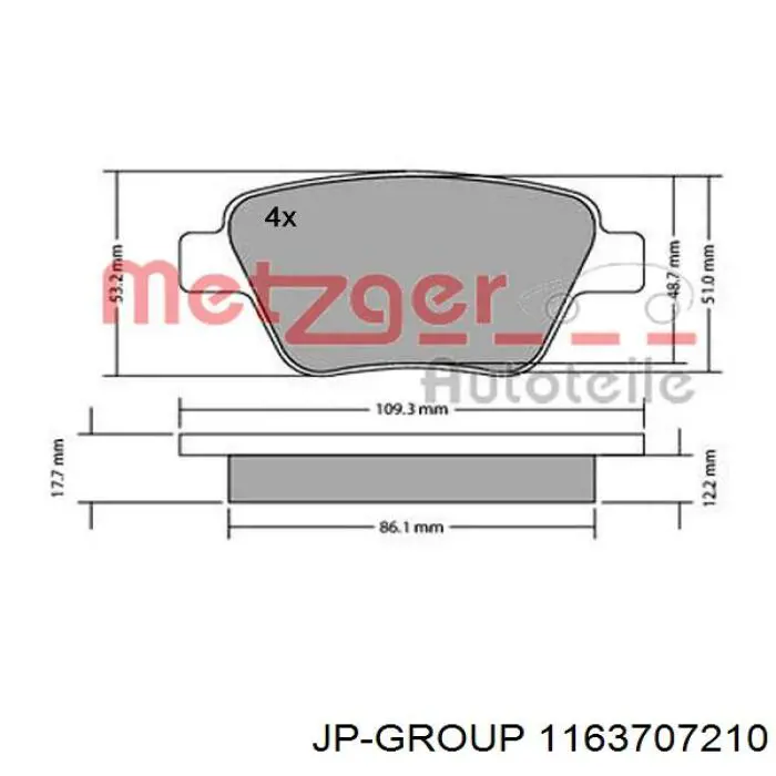 Задні гальмівні колодки JP Group 1163707210 ціна, від 16.01 USD