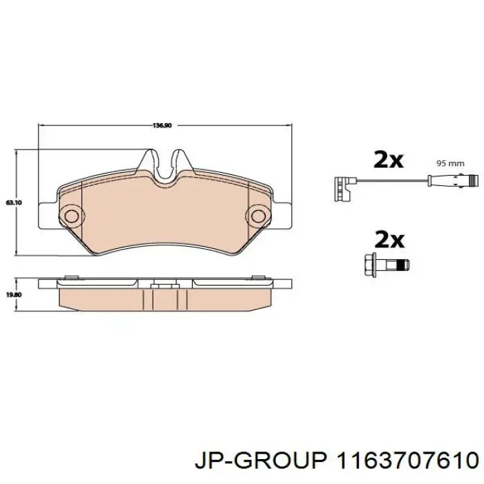 Колодки гальмові задні, дискові 1163707610 JP Group