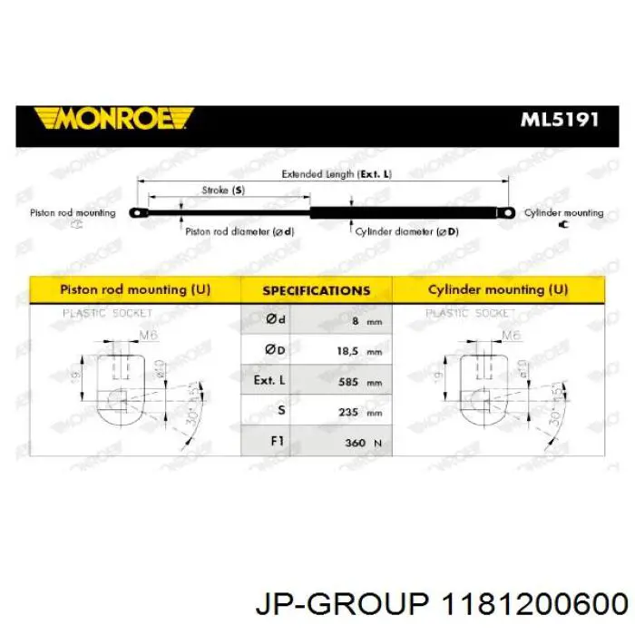 Купити 1181200600 JP Group Амортизатор двері багажника