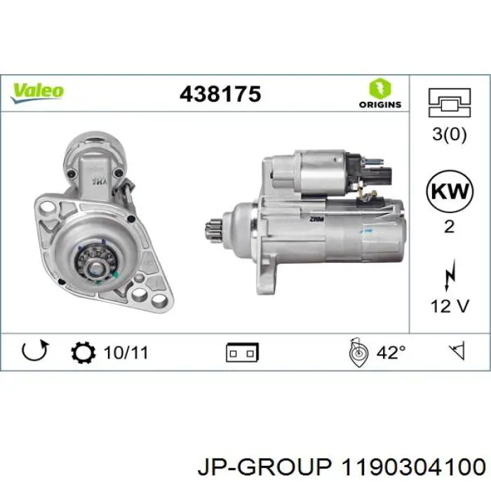 Стартер JP Group 1190304100 ціна, від 44.34 USD