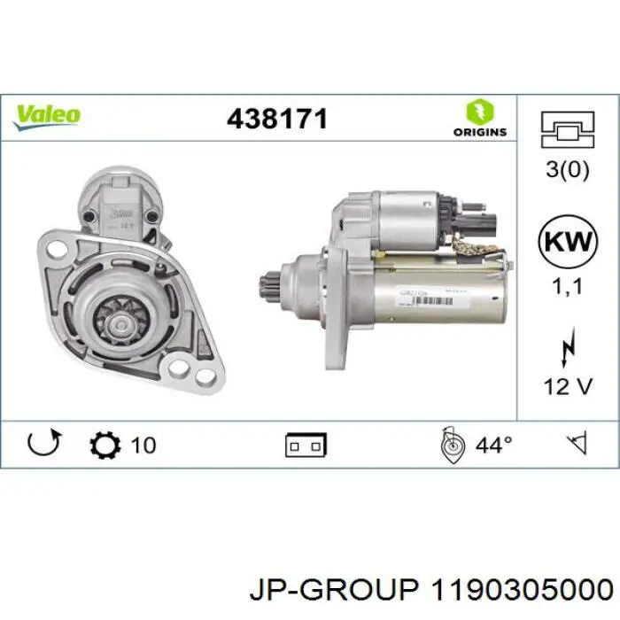 Стартер автомобільний JP Group 1190305000
