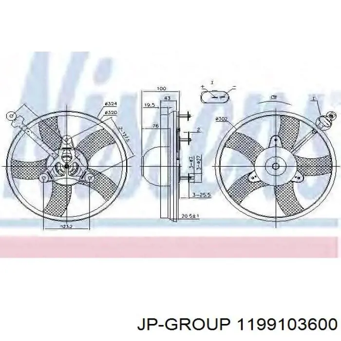 Купити 1199103600 JP Group Електровентилятор охолодження в зборі (двигун + крильчатка)