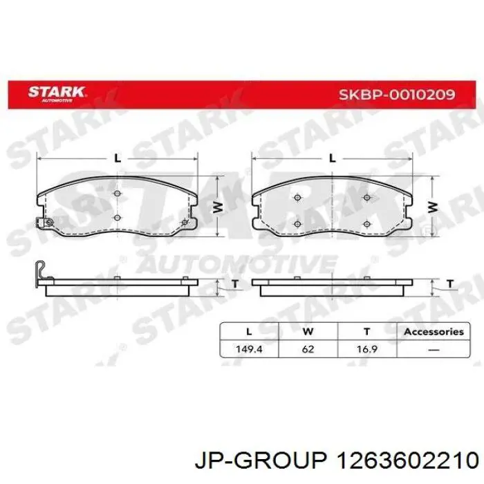Передні тормозні колодки 1263602210 JP Group