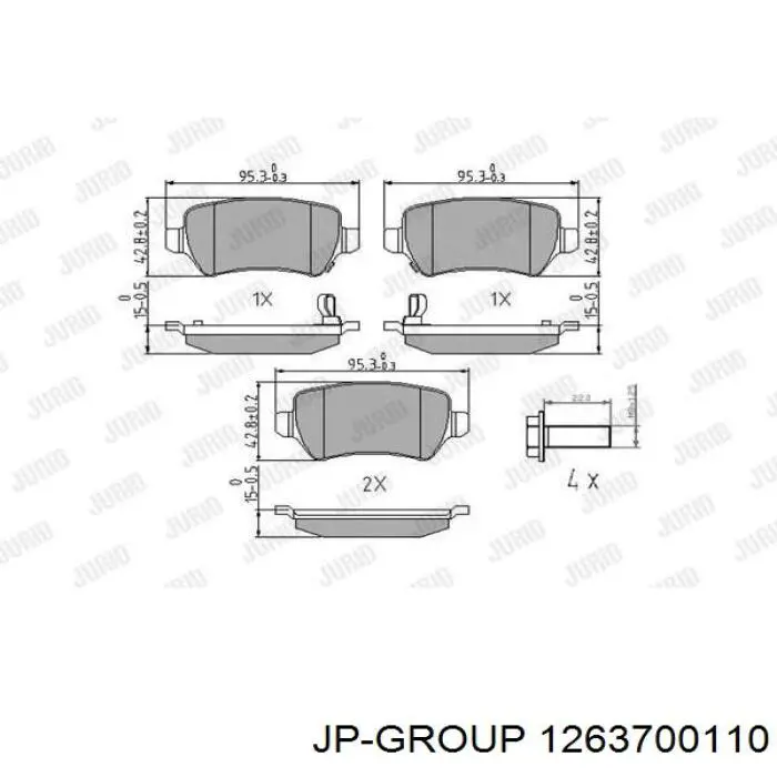 Задні гальмівні колодки JP Group 1263700110 ціна, від 11.60 USD