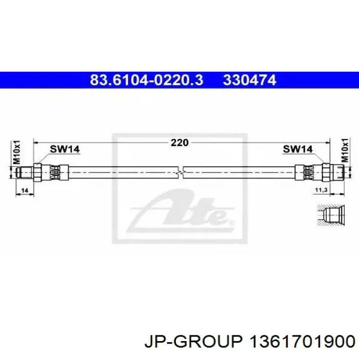 Купити 1361701900 JP Group Шланг гальмівний задній