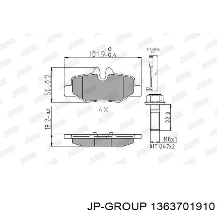 Задні гальмівні колодки JP Group 1363701910 ціна, від 13.37 USD