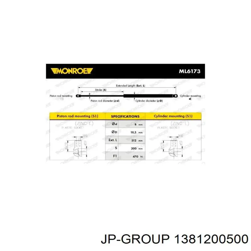 Купити 1381200500 JP Group Амортизатор двері багажника