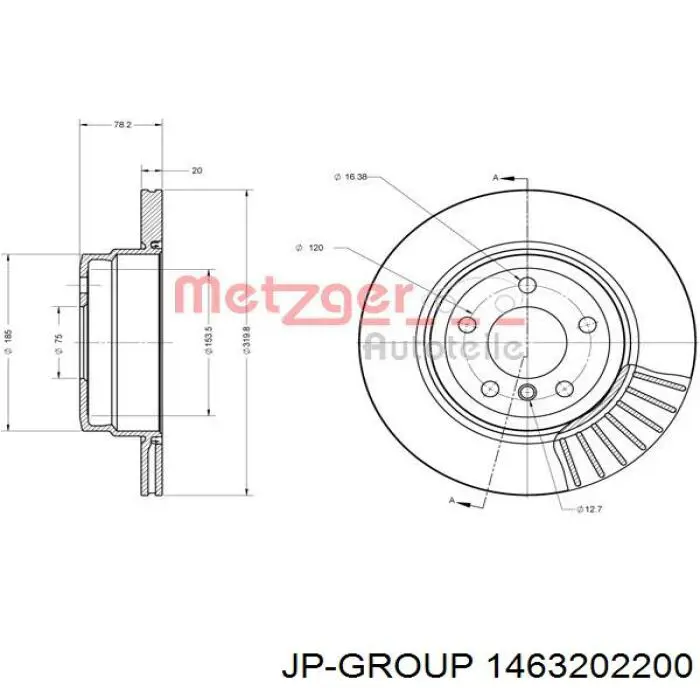 Задні дискові гальма JP Group 1463202200 ціна, від 75.35 USD