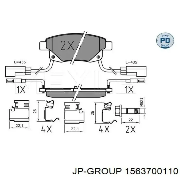 Задні гальмівні колодки JP Group 1563700110 ціна, від 19.00 USD