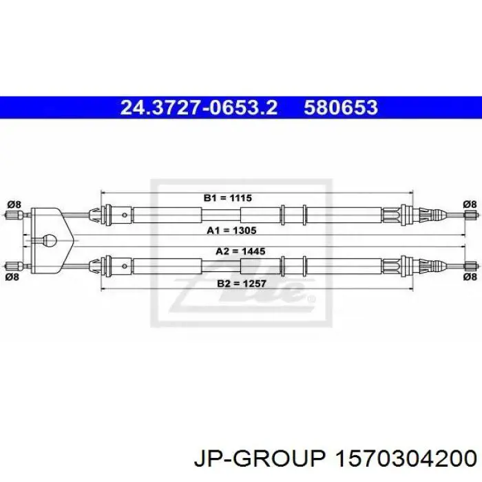 Трос ручного гальма задній, правий/лівий JP Group 1570304200 ціна, від 766.35 UAH