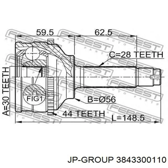 ШРУС зовнішній передній 3843300110 JP Group