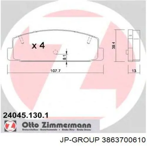 Купити 3863700610 JP Group Задні колодки