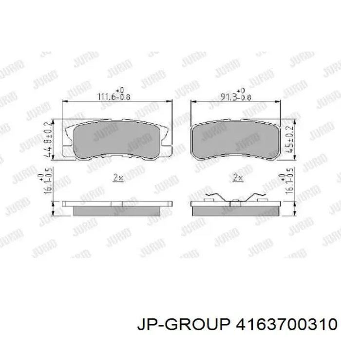 Колодки гальмові задні, дискові 4163700310 JP Group