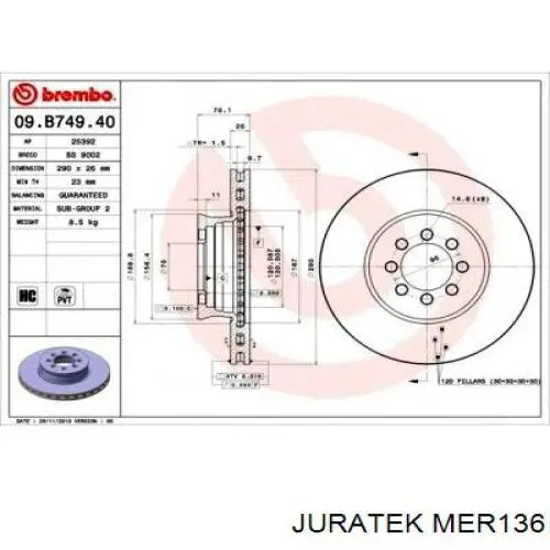 MER136 Juratek диск гальмівний передній