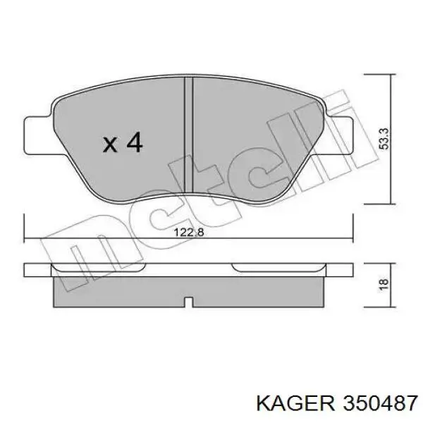Передні тормозні колодки 350487 Kager