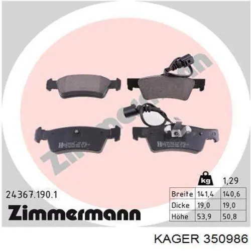 Задні гальмівні колодки Kager 350986 ціна, від 28.62 USD