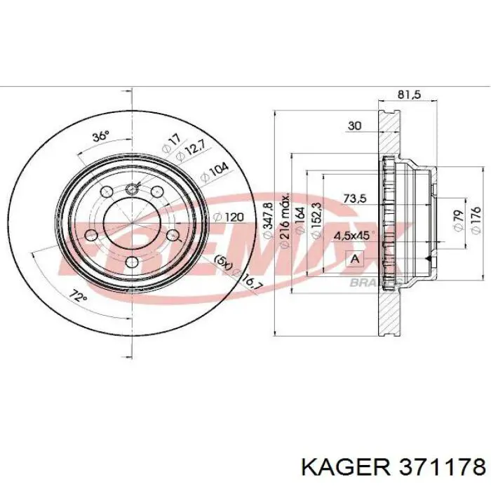 371178 Kager диск гальмівний передній