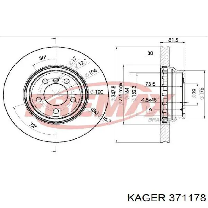 Диск гальмівний передній 371178 Kager