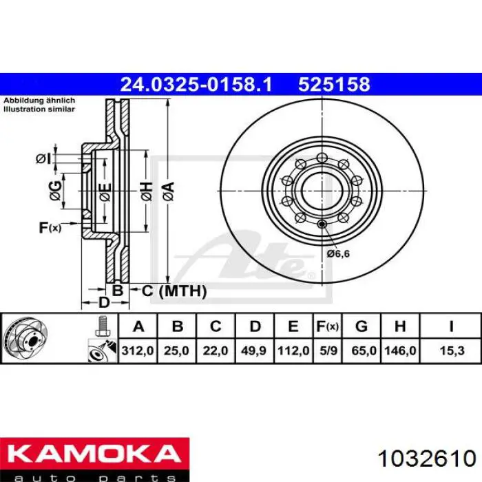 Диск переднього гальма Kamoka 1032610 ціна, від 41.71 USD