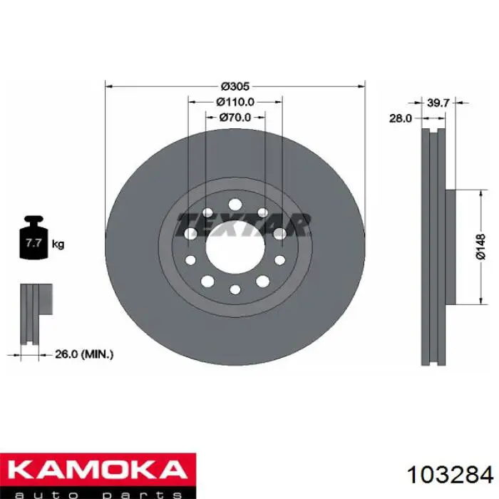 Диск гальмівний передній Kamoka 103284