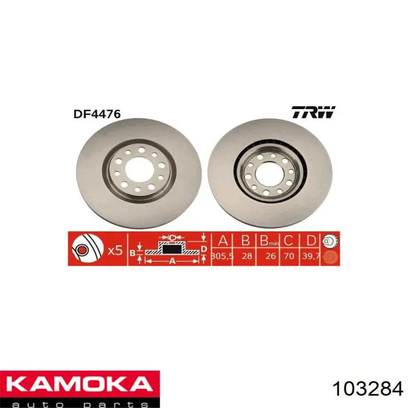 Диск переднього гальма Kamoka 103284 ціна, від 43.24 USD