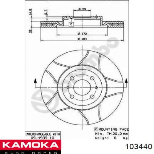 Гальмівні диски передні 103440 Kamoka