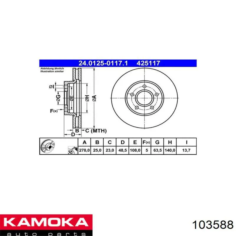 Гальмівні диски передні 103588 Kamoka