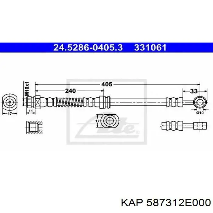 Шланг гальмівний передній, лівий KAP 587312E000 ціна, від 14.21 USD