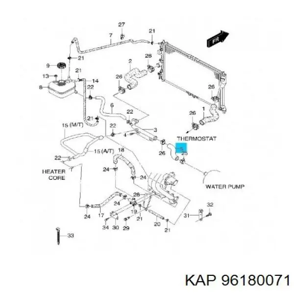 Шланг/патрубок водяного насосу, приймальний 96180071 KAP