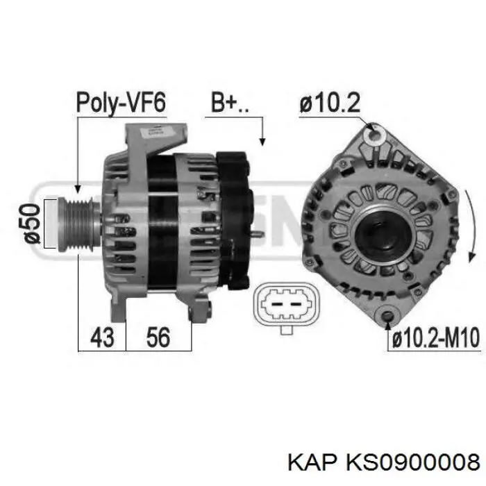 Шків генератора KS0900008 KAP