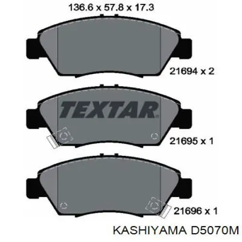 Колодки гальмівні передні, дискові D5070M Kashiyama