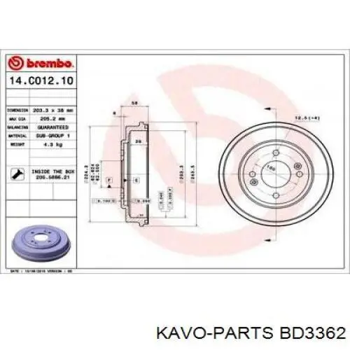 Барабан гальмівний задній BD3362 Kavo Parts