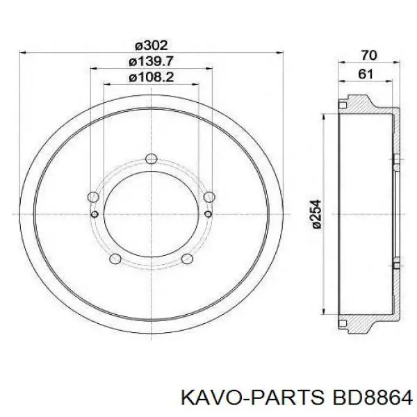 Барабан гальмівний задній Kavo Parts BD8864 ціна, від 37.12 USD