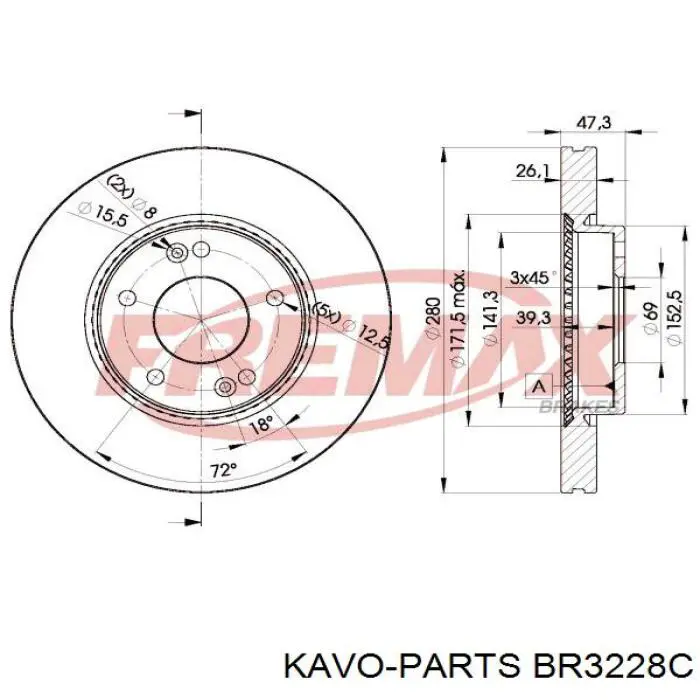 Гальмівні диски передні BR3228C Kavo Parts