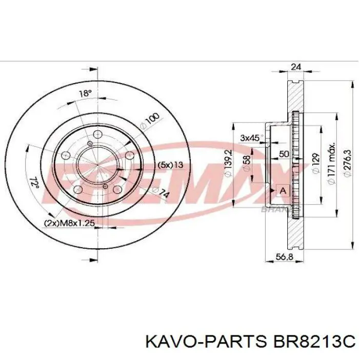 Диск переднього гальма Kavo Parts BR8213C ціна, від 28.82 USD