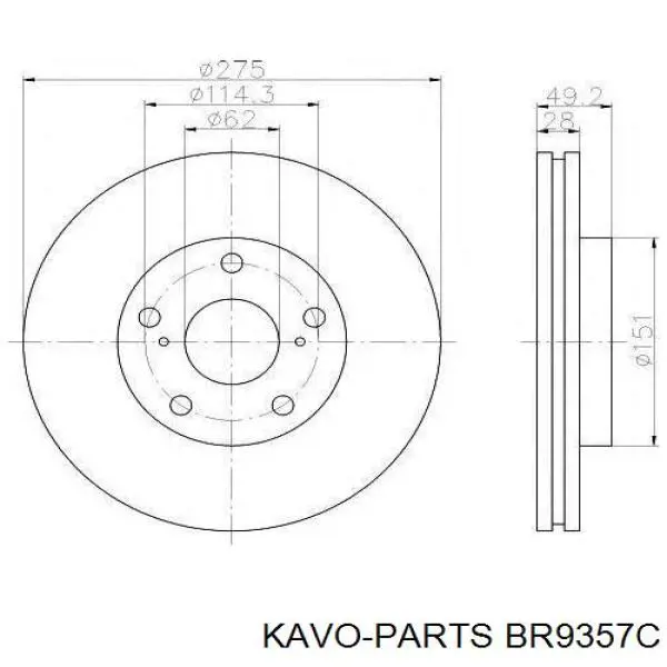 Диск переднього гальма Kavo Parts BR9357C ціна, від 35.30 USD