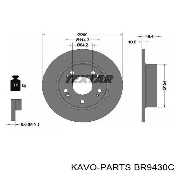 Купити BR9430C Kavo Parts Диск заднього гальма