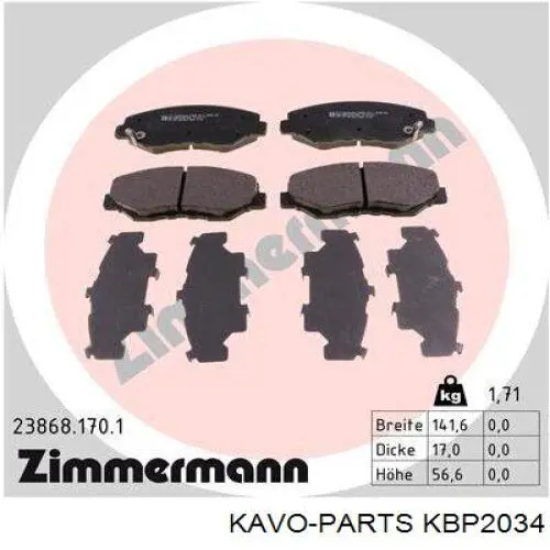 KBP2034 Kavo Parts Передні гальмівні колодки