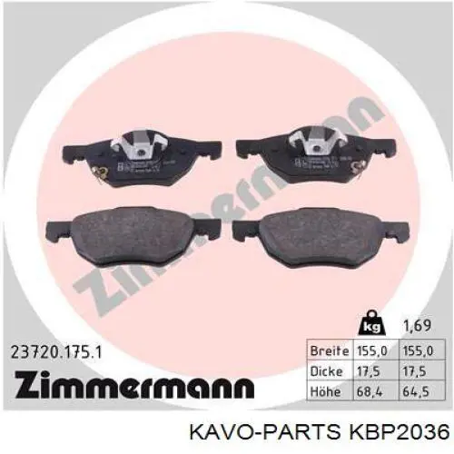 Гальмівні колодки Kavo Parts KBP2036 ціна, від 23.00 USD