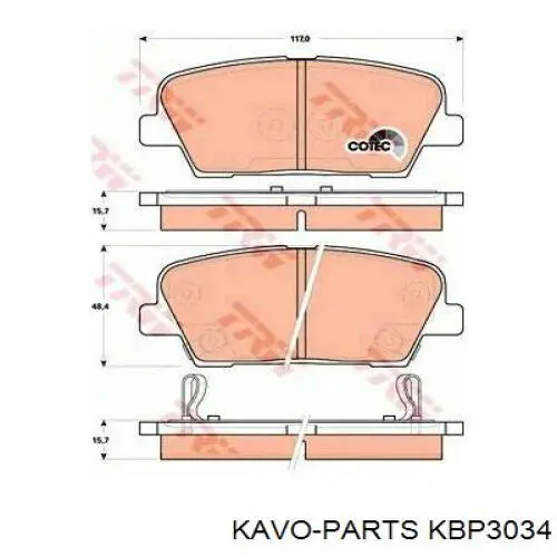 Задні гальмівні колодки KBP3034 Kavo Parts