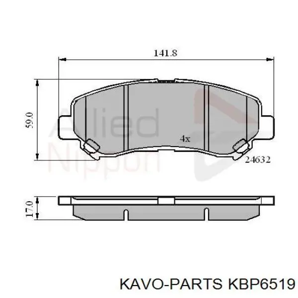 KBP6519 Kavo Parts Передні гальмівні колодки
