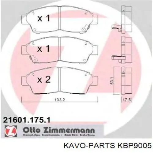 Передні тормозні колодки KBP9005 Kavo Parts