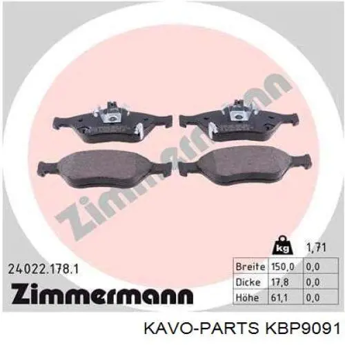 Купити KBP9091 Kavo Parts Колодки гальмівні передні, дискові
